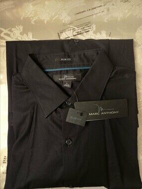 Marc Anthony Black Slim Fit Men's Dress Shirt Long Sleeve